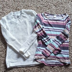 Jockey White Knit Sweater and Striped Top